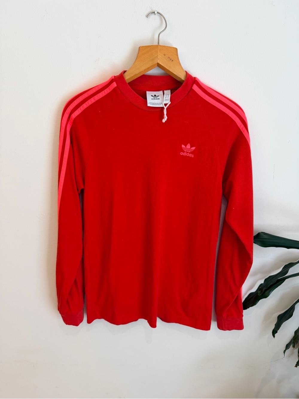 adidas Red Long Sleeve Shirt with Subtle Embroidered Logo